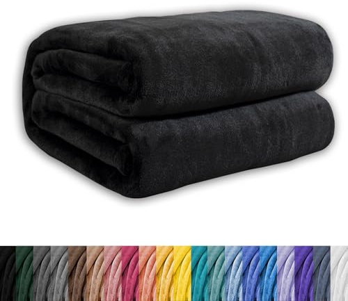 GAIFNAG Kuscheldecke Kaninchen Plüsch Decke 160 x 200 cm Extra Weich, Warme Gemütliche, Pflegeleichte Flauschig Überwurf Mikrofaser für Frauen, Männer, Haustier, Familie, Schwarz