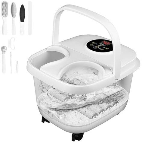 Fußbad mit Heizfunktion, Blasenfunkion & Massage – Elektrische Fußwanne mit verstellbarer Temperatur (38°C-48°C), 8-teiligem Pediküre-Set, ideal zur Entspannung und Pflege