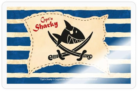 Spreadshirt Käpt'n Sharky Piratenflagge Auf Gestreiften Grund Sticker Aufkleber, 10 x 10 cm, Transparent glänzend