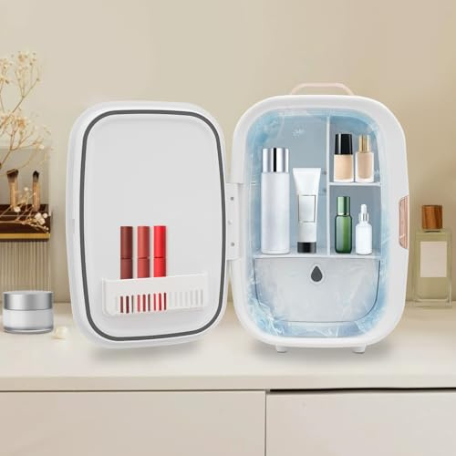 OMGGYER 12L Kosmetik Skincare Kühlschrank Leise Auto Mini Kühlschrank Getränke Minikühlschrank mit Kühl-/Heizfunktion für Autos Büro Schlafzimmer Schlafsäle, 29 * 25 * 44cm (Weiß)