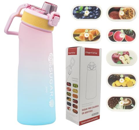 BOPELMALLS Air Water Bottle with 7 Flavour Pods,700ml Drinking Bottles BPA Free Scented 0 Sugar Calorie,Leak Proof Water Bottle with Straw for Gym,School,Office and Travel (Pink Blue)