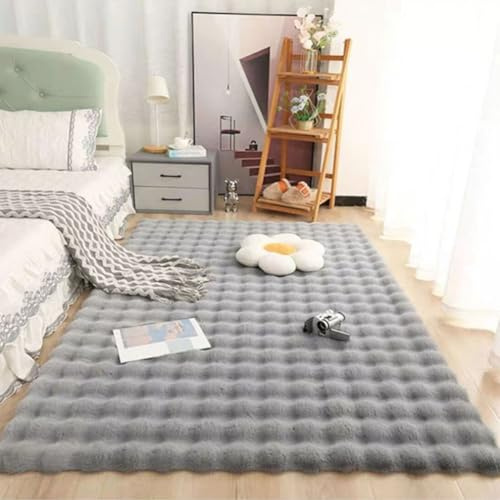 RBQIZVW Grau Teppich kuscheliger Wohnzimmer Bubble Teppich, Anti-Rutsch Unterseite, Waschbar bis 30 Grad, Fell, Pflegeleicht und Soft,60×60cm