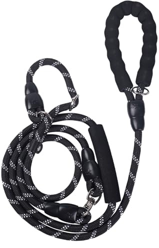 Slip Rope Dog Lead, 2m,No Collar or Harness Needed,Strong Nylon Leash with Reflective Stitching for Medium Large Dogs with Waste Bag Dispenser Hook (Black)