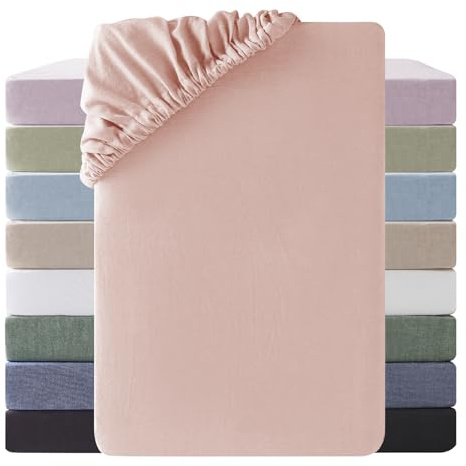 SOULFUL Drap Housse 90x200 Coton Bonnet 30cm, Oeko-Tex, Rose Poussière | 100% Coton Lavé Texture Similaire à Celle du Lin Stone Washed Confortable Respirant Drap-Housse