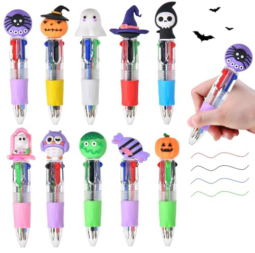 CWENDANER 20 Stück 4-farbige Mini-Halloween-Cartoon-Muster Kugelschreiber mit Versenkfunktion Cartoon-Kindergeburtstag Mitgebsel Gastgeschenke für (5-10 Jährige)