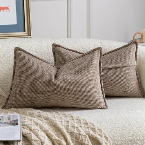 Madizz 2er Set Chenille Dekorativ Braun Kissenbezüge Weiche neutrale Wurfkissen für Sofa Boho Akzent Zierkissenbezüge für Schlafzimmer Wohnzimmer Modernes Zuhause Dekor 30x50 cm
