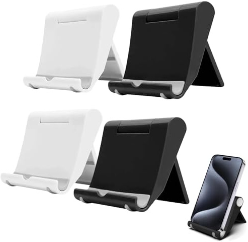 Wjelet Adjustable Mobile Phone Stand, Tablet Stand(2 Black 2 White) | Compatible with iPhone 17 16 15 14 13 Pro Max Xs XR X Plus E-Reader Desktop Hold
