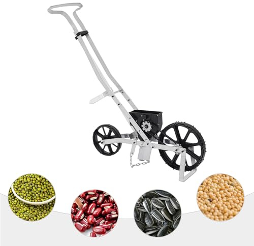 Eieblek Sembradora de jardín de aluminio, sembradora manual, máquina de perforación de grano único, esparcidor de jardín para semillas como maíz, puerro, espinacas, zanahorias