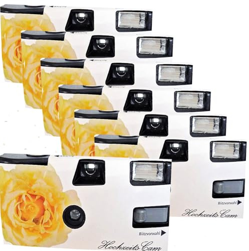 7 x PHOTO PORST Hochzeitskamera/Einwegkamera gelbe Hochzeitsrose (deutsche Bedienungsanleitung, mit Blitzlicht und Batterien, je 27 Fotos, ISO 400)