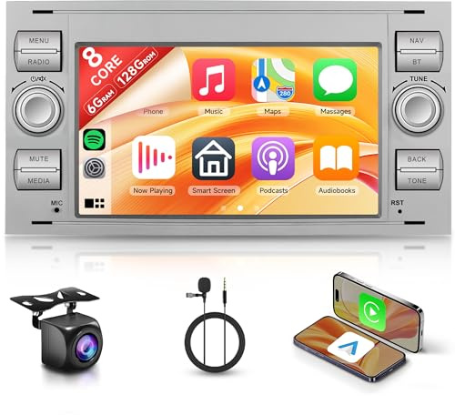 6G+128G 8 Core Radio Coche Android para Ford Focus Fiesta Transit Galaxy Mondeo Fusion Kuga C-MAX S-MAX Connect 7'' Pantalla con Carplay Android Auto Inalámbrico FM/RDS/EQ/DSP GPS WiFi Cámara Trasera