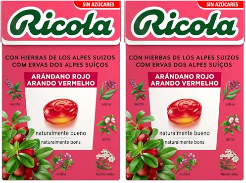 Ricola - Arándano Rojo, Caramelos Duros Sin Azúcar, Refresca, Alivia la Garganta y la Respiración, 13 Hierbas Suizas y Aceites Esenciales, con Edulcorantes - Caja 50 g (Paquete de 2)