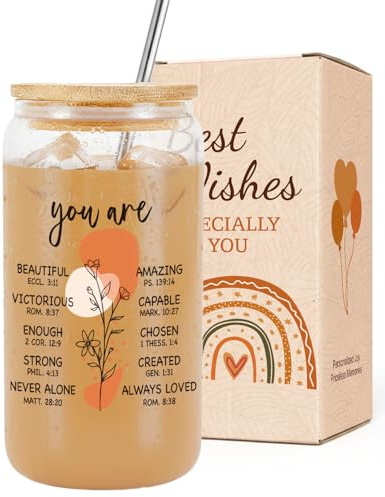 VivaJoy Christian Gifts - Religious Gifts for Women, Inspirational Gifts for Women,Bible Glass Cups with Straw and Lid, Thanks Gift for Womens, Teacher, Sister, Bestie, Best Friend