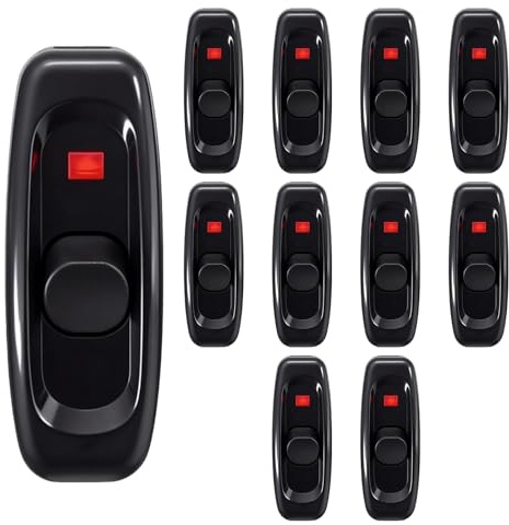 BAIFULAI 10 interruttori intermedi 250 V 10 A, interruttore per cavi con spia LED, interruttore per cavi, colore nero, interruttore per lampada, lampada da scrivania, lampada da letto, lampade da