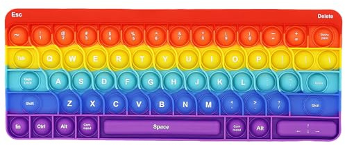Pop Keyboard Fidget Toy, Sensory Push Pop Bubble Toy with Letters Numbers for Learning, Stress Relief Anxiety Relief for Kids Adults, Christmas Birthday Gift, Rainbow Color (style 1)