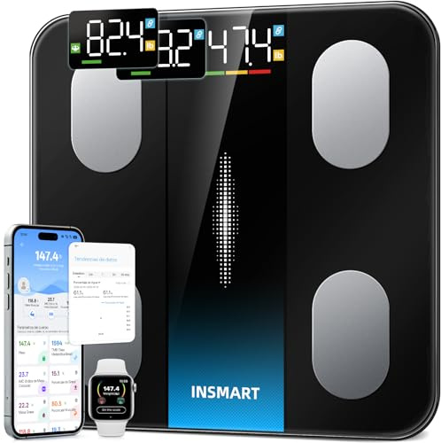 INSMART Waage Personen, Intelligente Personenwaage mit großem Display, vernetzte Waage mit 16 Körpermessungen, BMI, Körperfettanteil, APP-Synchronisation, 400 lb, schwarz