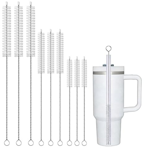 CIDYAUST Straw Cleaner Brush Set, (Pack 9) for Baby Bottles & Stanley Cups | 304 Stainless Steel Flexible Wire, Soft Nylon Bristles; 3 Sizes 11.8/9.8/7.9 Inch; Hanging Loop for Easy Storage & Drying