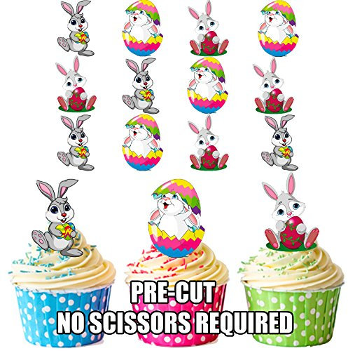 Cupcake-Topper/Kuchendekoration, vorgeschnitten, Osterhasen-Mix, essbar, 12 Stück