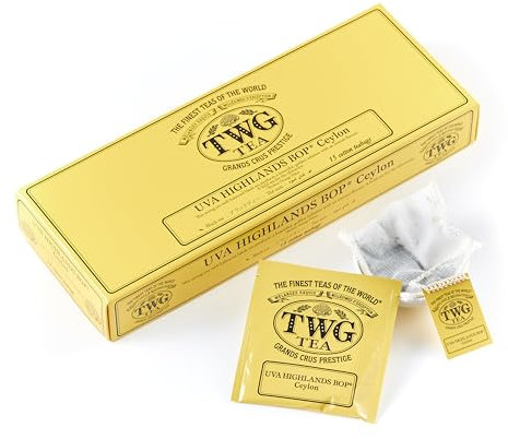 TWG Tea | Uva Highlands Bop | Schwarzer Tee | Goldener Aufguss | 15 Handgenähte Teebeutel aus Baumwolle | Geschenkset