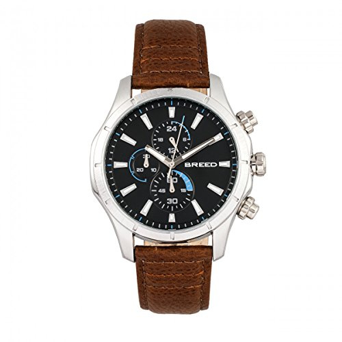 BREED Lacroix Chronograph Leather-Band Watch with 24-Hour Sub-Dial - Silver/Brown