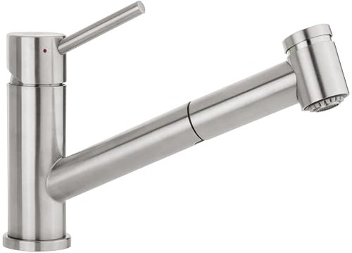 Villeroy & Boch Como Switch Küchenarmatur, Hochdruck, Wasserhahn Küche mit ausziehbarer Brause und Umschaltfunktion, Spültischarmatur wassersparend, Auslauf Höhe 120mm, Edelstahl massiv