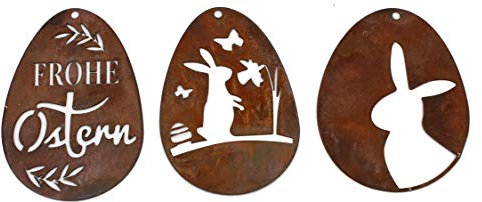 Rostikal 3er Set Ostereier zum Aufhängen 8 x 5,5 cm Edelrost Gartendeko Vintage Deko Ostern