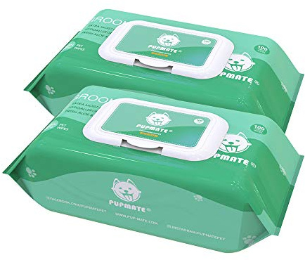 PUPMATE Pet Grooming Wipes, Extra Moist & Thick Deodorizing & Puppy Wipes for Dogs & Cats (Aloe Vera, 200 Count)