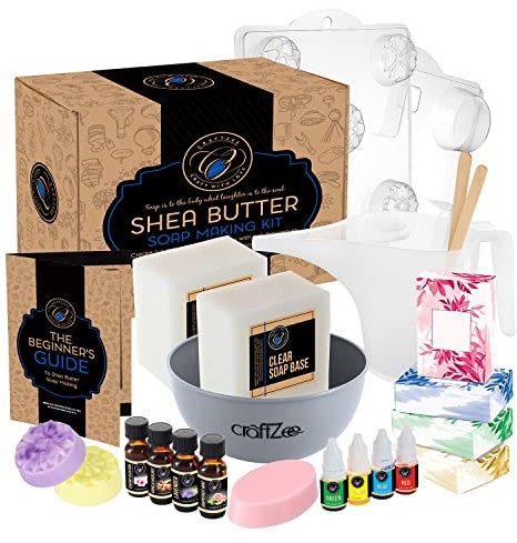 DilaBee DIY Shea Butter Seifenherstellungsset zum Schmelzen und Gießen: Enthält 4 Düfte, 4 flüssige Farbstoffe, 4 Seifenkisten und 2 Plastikformen Seifenvorräte, handgemachte und hausgemachte Seife