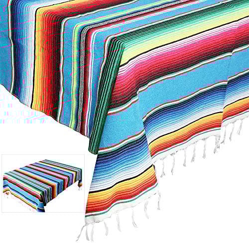eccbox Große mexikanische Serape-Decke mit verschiedenen hellen Farben, mexikanische Tischdecke für mexikanische Hochzeitsparty-Dekorationen, 213 x 150 cm (blau)