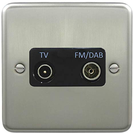 Deta 1941SCB TV & FM/DAB Diplexer Aerial Socket Satin Chrome/Black Insert