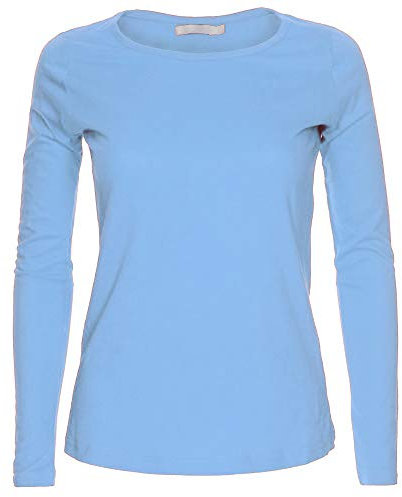 LessThanTenQuid Ladies Womens Plain Stretchy Long Sleeve Round Neck Top UK Sizes 8-24 (Sky Blue, 16-18)
