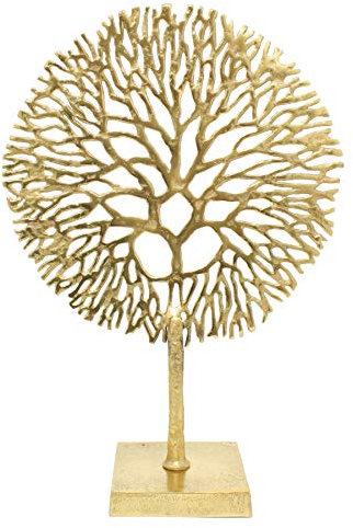 Carousel Home and Gifts Gold Coral Sculpture Decorative Ornament on Metal Stand Tree Of Life Jewellery Stand - Golden Metal Coral Ornament On Aluminium Base