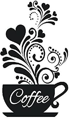 BYFRI Selbstklebende Wand Stickercreative Blumen-Rebe-kaffeetasse Wandaufkleber Für Cafe Restaurant Dekoration Tattoo Tapeten Hand Geschnitzte Küchen-Aufkleber 1pc