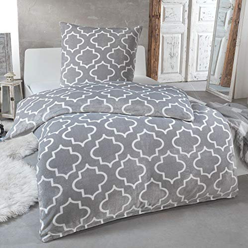 MALIKA® Kuschelige Winter Plüsch Bettwäsche Cashmere-Touch Coral Fleece mit Kissenbezug 80x80 wärmer als Biber oder Flanell, Größe:135x200 + 80x80, Design - Motiv:Design 4