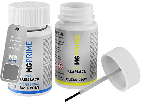 MG PRIME Stylo retouche pour Honda Motorcycles NHA95M Sword Silver Me. +1K | Sword Silver Metallic, Peinture moto, Kit peinture de base + vernis, flacons de peinture avec pinceau, 50ml chacun