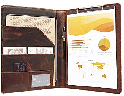 FREIE NAME GRAVUR, Personalisiert Klemmbrett Mappe a4, dünne Konferenzmappe Leder, Ledermappe Schreibmappe für A4 Notizbuch, Organizer Mappe, Geschenk für Damen/Herren, Customized, Oil Wax
