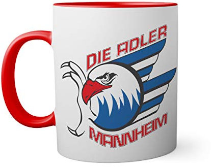 Ice Hockey Team Adler Manheim Eishockey Tasse innen und am Henkel rot außen weiß Mug 330ml