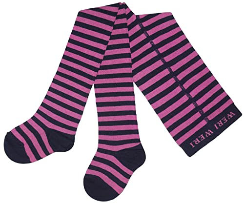 Weri Spezials Baby und Kinder Strumpfhose für Mädchen mit Ringel in verschiedenen Design- und Farbvariationen. (134-146, Marine+Pink)