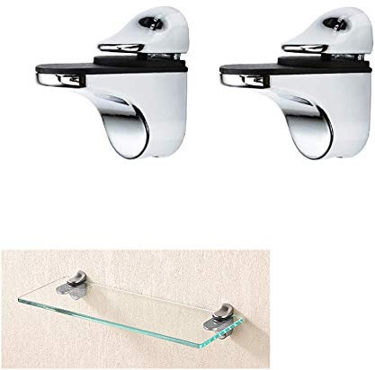 Glass Clamp, 2 Pack Metal Adjustable Bright Zinc Alloy Shelf Support Bracket, Fish Mouth Clip Holder Wall Mount for 3mm-20mm Thick Glass