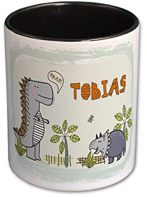 FEENSTAUB Stiftehalter für Kinder mit Namen personalisiert, Stiftebecher zur Einschulung, Dinosaurier Motiv, Inhalt Schultüte, Stifteköcher Kinder, Stiftebox Schreibtisch, Stiftehalter Schreibtisch