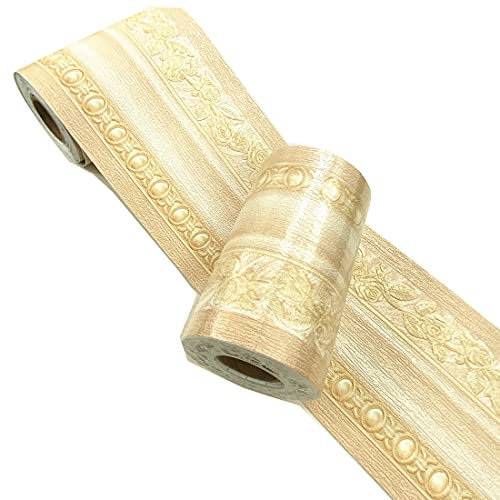 Mesoar Elegant Yellow Floral Wallpaper Border Wall Peel Stick Molding Border Home Ceiling Sticker for Bathroom Living Room Kitchen Wall 10cm by 16.4ft