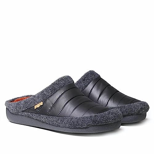 Zapatilla de casa para Hombre Hecha en Fieltro y Tejido - NORDI-TK Negro, 43 EU.