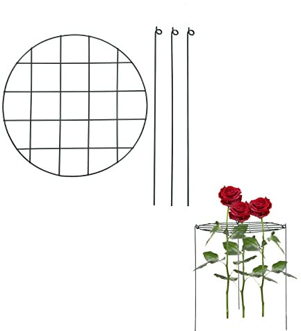 Panonw Runde Pflanzenstütze Pfingstrosen-Käfige und Stützen zum Durchwachsen von Pflanzen, mit 3 Beinen, 33 x 41,9 cm, Metall, Gartenblumenstützringe für Pfingstrosen, Tomaten, Rose, Weinrebe, 4 Stück
