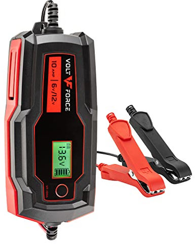 VoltForce 10A Battery Charger and Maintainer: Fully Automatic 6V and 12V Automotive Battery Charger for Cars, Motorcycle, ATVs, and More - Smart Battery Chargers VF-1004