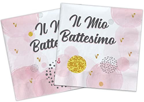 Tovaglioli carta compostabili Battesimo (33x33cm, doppio velo), 20 pezzi, rosa