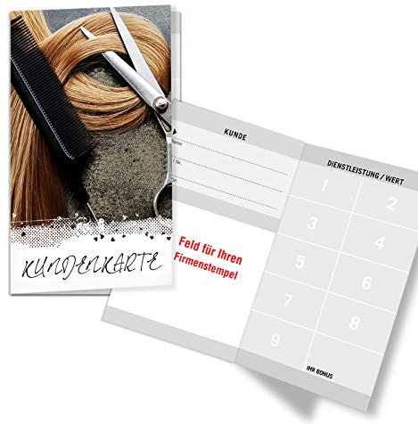 200 Bonuskarten/Kundenkarten mit 9 Feldern, für Friseurgeschäft Friseur Friseursalon. Praktisches Scheckkartenformat. Außenseiten glänzend. K519
