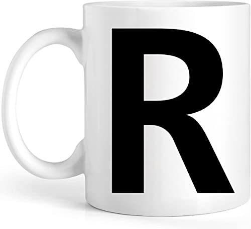 EKAM Personalised Mug Alphabet Letter R - Initial Mug with Letters - 11oz Ceramic Coffee/Tea Cup Gift for Christmas, Birthday, Secret Santa, Mother’s Day or Father’s Day Gift (Black - R)