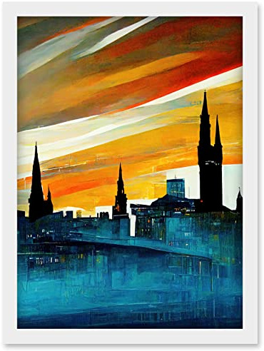 Doppelganger33 LTD Dramatic Glasgow City Skyline Modern Artwork Framed Wall Art Print A4