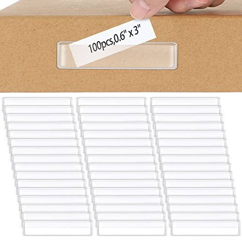 Jeyiour Lot de 100 porte-étiquettes adhésives en plastique transparent pour boîte aux lettres, étiquette de prix pour supermarché, bibliothèque, étudiant (7,6 x 1,5 cm)