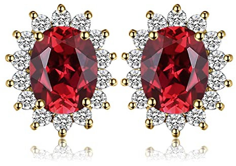 JewelryPalace Prinzessin Diana Kate Middleton 1.3ct Echt Garnet Ohrstecker Silber 925 Damen, Schmuck Set Rot, Ohrringe Silber Edelstein Mädchen, Ohrstecker Silber mit Stein Frauen Geschenk Vergoldet