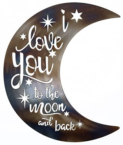 Top Brass Metal Crescent Moon Wall Decor Art - I Love You to the Moon and Back - Rustic Sign Torched Finish